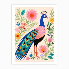 Pink Scandi Peacock 4 Art Print