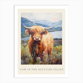 Brushstroke Impressionism Style Painting Of A Highland Cow In The Scottish Valley Poster 3 Art Print