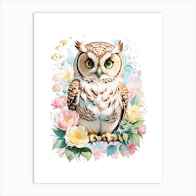 Cute Watercolor Owl Nursery Art Print