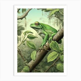 Green Tree Frog Vintage Botanical 4 Art Print