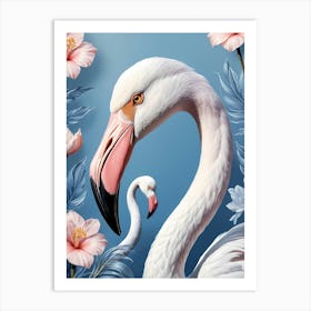 Floral Blue Flamingo Painting (25) Art Print