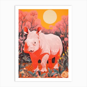 Rhino In The Plants Warm Tones 3 Art Print