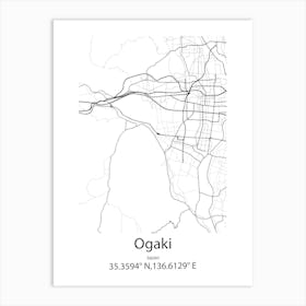 Ogaki,Japan Minimalist Map Art Print