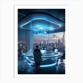 A Futuristic Tech Support Management Office Utilizing Ai And Cloud Solutions Holographic Projection 2 1 Art Print