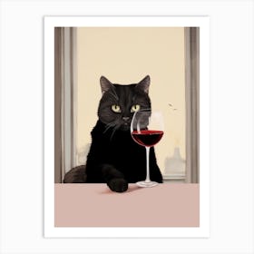 Wine For One Cat Drinking Wine 1 Kitchen Kitchen Dining Room Art Print
