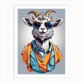 Cute Goat Wearing Jacket And Glasses Art Print