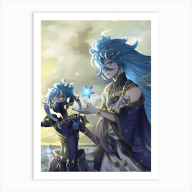 Two Anime Characters With Blue Hair Art Print