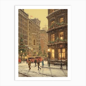 Vintage Winter Illustration New York City Usa 7 Art Print