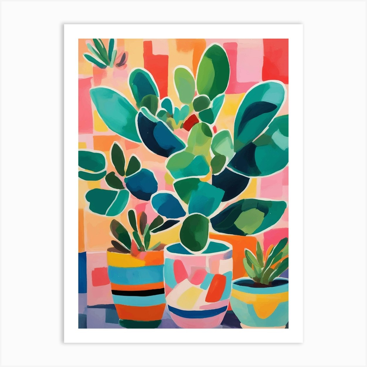 Pots with Cactus and succulents Poster