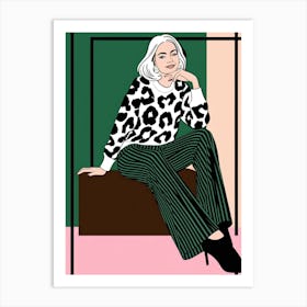 Woman In Leopard Sweater 1 Art Print