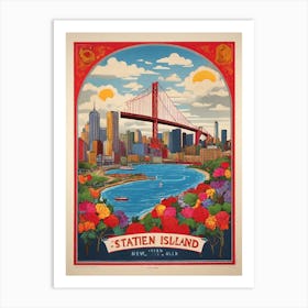 taten Island New York Colourful Silkscreen Illustrati 0 Art Print