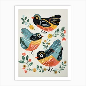 Folk Style Bird Painting European Robin 3 Art Print