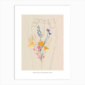 Everything Is Blooming Again Poster Floral Blue Jeans Line Art 8 Art Print