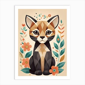 Floral Cute Baby Puma Nursery Illustration (60) Art Print