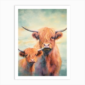 Dreamy Cloudy Highland Cows 1 Art Print