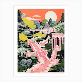 Villa Deste Gardens Abstract Riso Style 3 Art Print