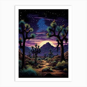  Retro Illustration Of A Joshua Trees At Night 3 Art Print