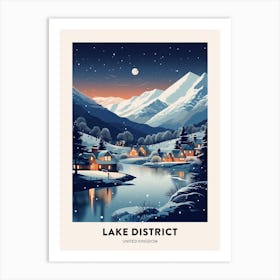 Winter Night  Travel Poster Lake District United Kingdom 1 Art Print