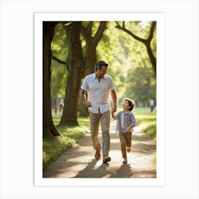 A Wholesome Moment Caught In A Bright Summers Day A Laughing Father Chasing His Joyous Son In The (2) 2 Art Print