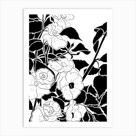 Black And White Drawing Of Flowers Art Print