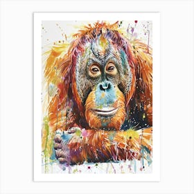 Orangutan Colourful Watercolour 3 Art Print