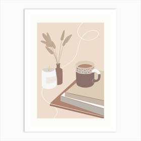 Coffee And Book Boho Earth Colors Illustration Art Print