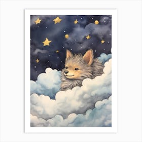 Baby Gray Wolf 1 Sleeping In The Clouds Art Print