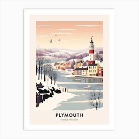 Vintage Winter Travel Poster Plymouth United Kingdom Art Print