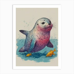 Seal With Goldfish Art Print