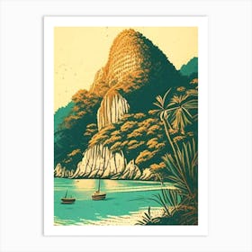 Ko Phi Phi Thailand Vintage Sketch Tropical Destination Art Print