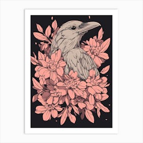 Crow In Flowers Art Print