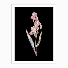 Stained Glass Dalmatian Iris Mosaic Botanical Illustration on Black n.0083 Art Print