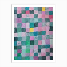 Squares pixels turquoise pink lilac green Art Print