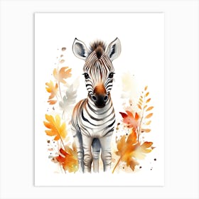 A Zebra Watercolour In Autumn Colours 1 Art Print