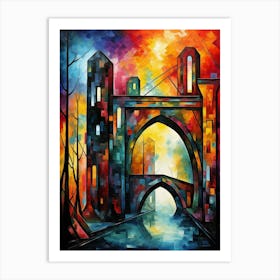 Tower Bridge at Sunset, Abstract Vibrant Colorful Painting in Van Gogh Style Art Print