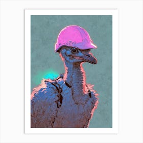 A Ostrich With A Helmet Ready To Race Art Print