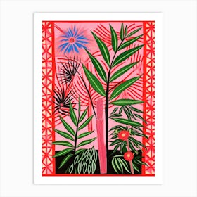 Pink And Red Plant Illustration Areca Palm 3 Art Print