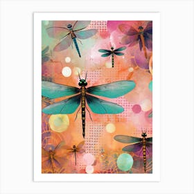 Dragonfly Collage Bright Colours 5 Art Print