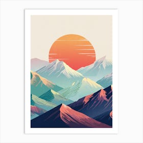 Retro Sunset Over Mountain Peaks Art Print