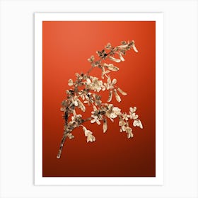 Gold Botanical Caragana Sinica on Tomato Red n.0729 Art Print