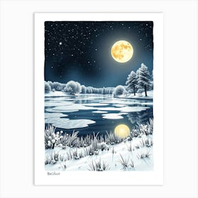 Full Moon Over Lake Art Print