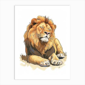 African Lion Resting In The Sun Clipart 2 Art Print