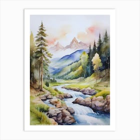 mountain forest landscape.sun Art Print