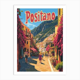 Aihrgdesign A 1970s Inspired Travel Poster For Positano 3 Art Print