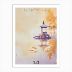 Tranquil Koi Pond And Pagoda, soft palette watercolor minimalist Calm Poster Art Print