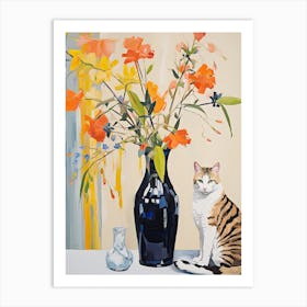 Snapdragon Flower Vase And A Cat, A Painting In The Style Of Matisse 1 Art Print