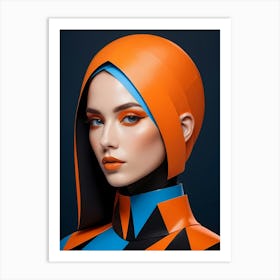 Geometric Fashion Woman Portrait Pop Art Orange (19) Art Print