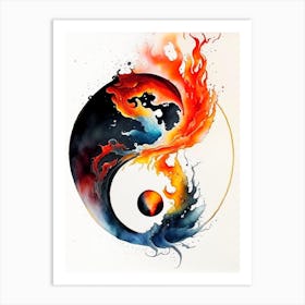 Fire And Water 6 Yin And Yang Japanese Ink Art Print