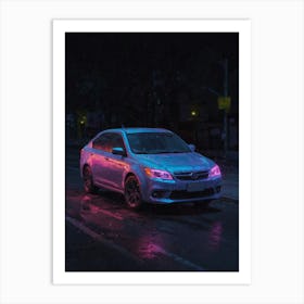 Neon Car At Night Art Print