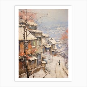 Vintage Winter Painting Seoul South Korea Art Print